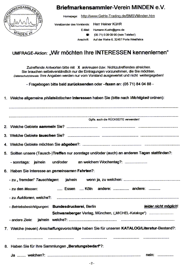 BMSV Minden: Fragebogen (Seite 1)