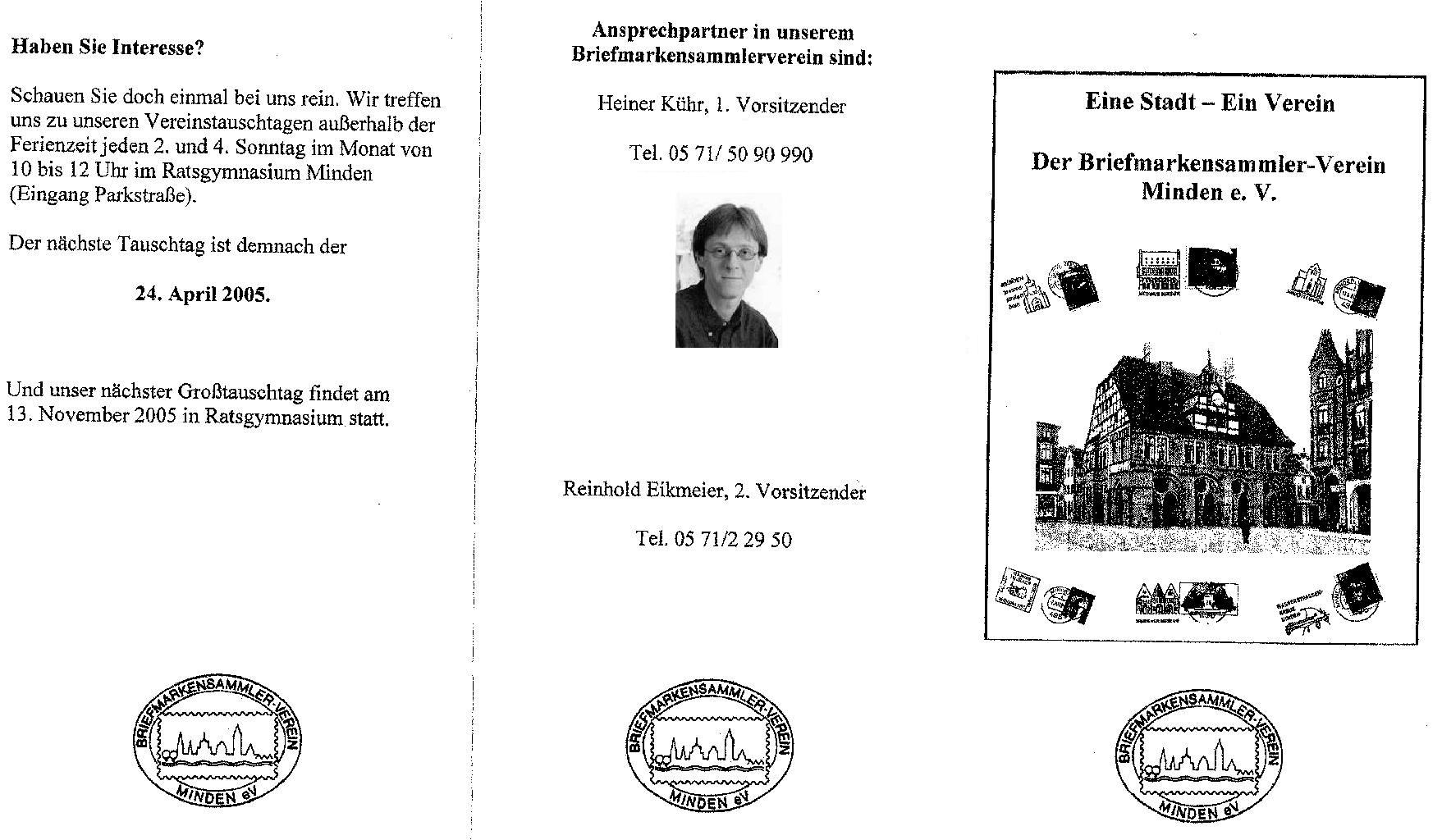 BMSV Minden: Vereins-FLYER aus APRIL 2005  - Vorderseite -