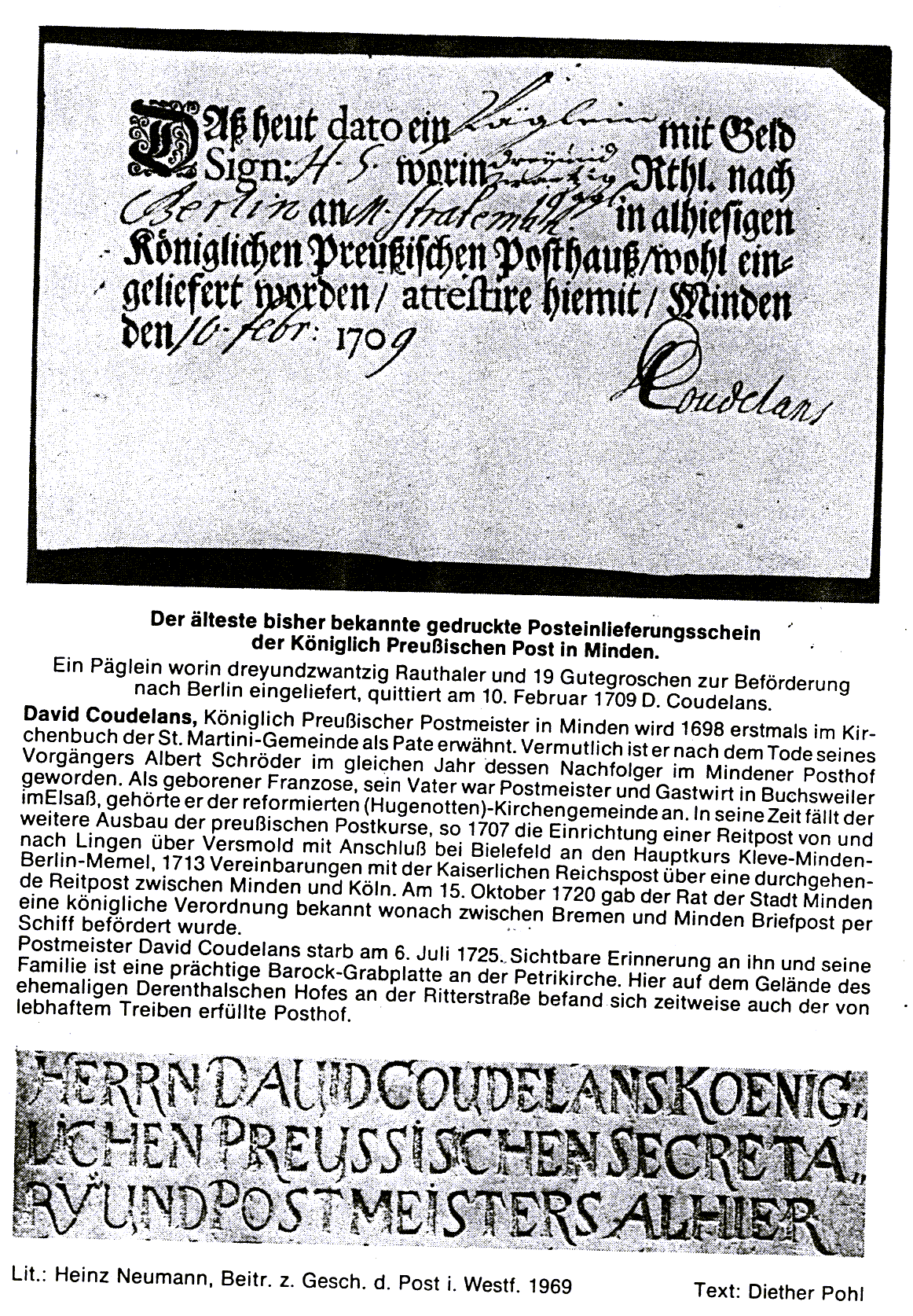 Minden: der lteste bekannte gedruckte POST-Einlieferungsschein