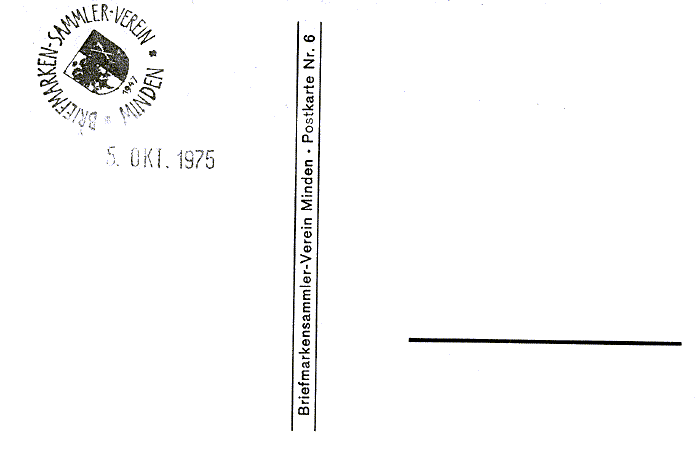 Minden: RCKSEITE der Postkarte Nr. 6 des BMSV Briefmarkensammler-Vereins Minden