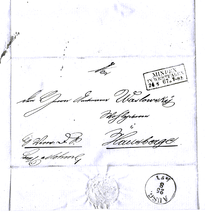 Minden: Brief von 1867 nach Hausberge