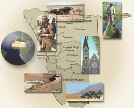 NAMIBIA  -  bersichtskarte mit Fotos