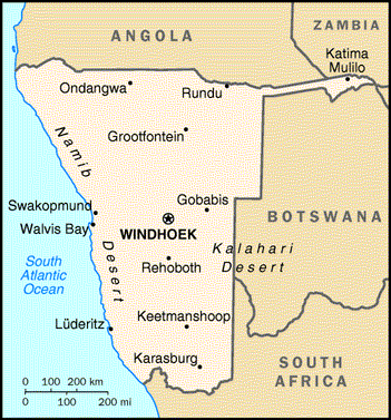NAMIBIA  -  Map mit den angrenzenden Staaten