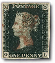 "One Penny Black": Die Entwertung der ERSTEN Briefmarke der Welt - erschienen am 1. Mai 1840 - erfolgte meistens mit einem STEMPEL in Form eines Malteserkreuzes in Rot oder Schwarz.