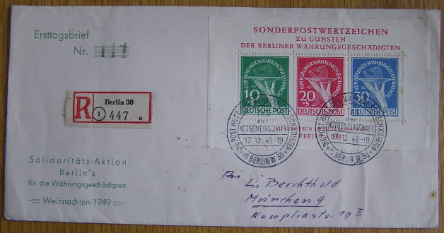 BMSV Minden: BERLIN - Block I FDC Nr. 111 vom 17.12.1949